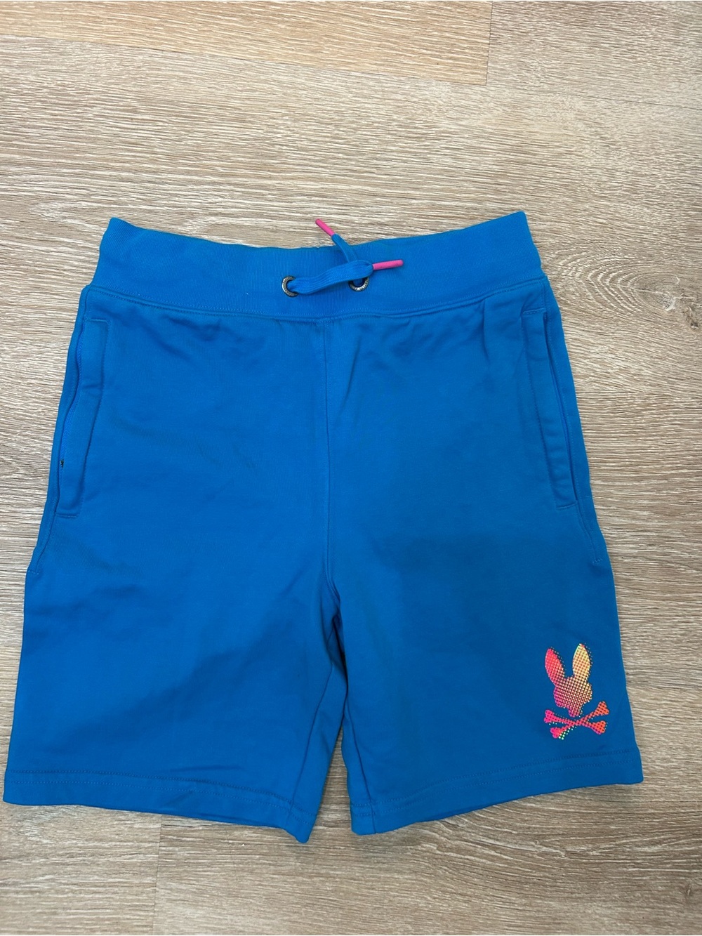 Psycho Bunny Boys Blue Sweat Shorts Size M (10-12) Zip Pockets Drawstring Cotton